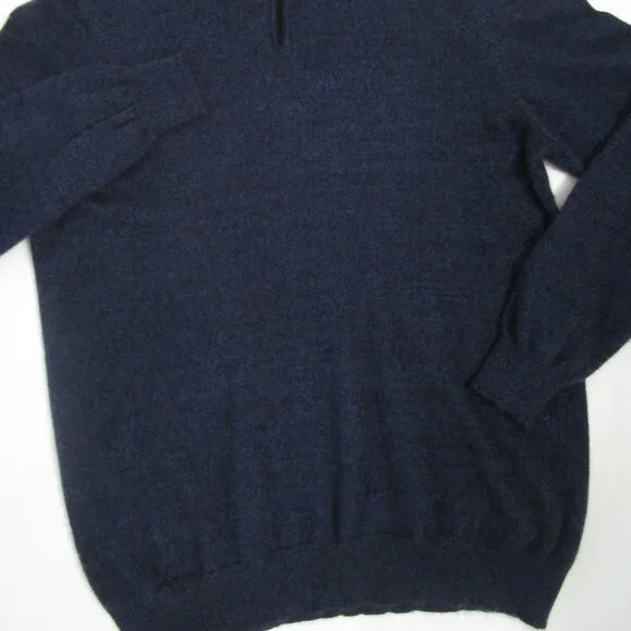 CASHMERE 1/4 Zip Pullover Sweater Heathered Navy Black